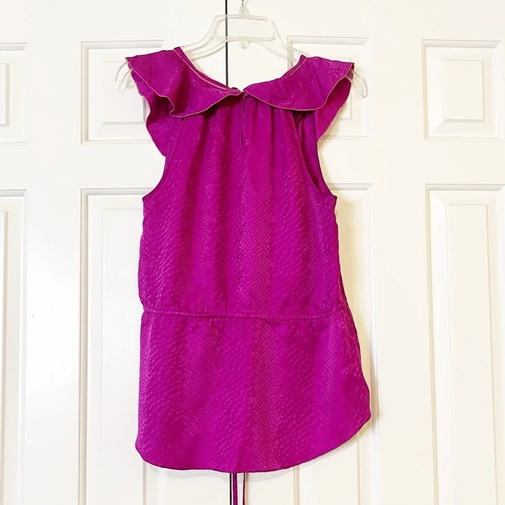Rebecca Taylor sleeveless v-neck 100% silk flounce blouse w/ waist tie. Size 10 - Picture 16 of 16